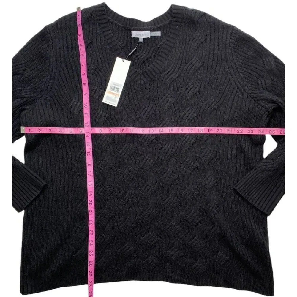 Calvin Klein Cable Knit Sweater Women's 2X‎ Black Plus Size V-Neck Soft NEW